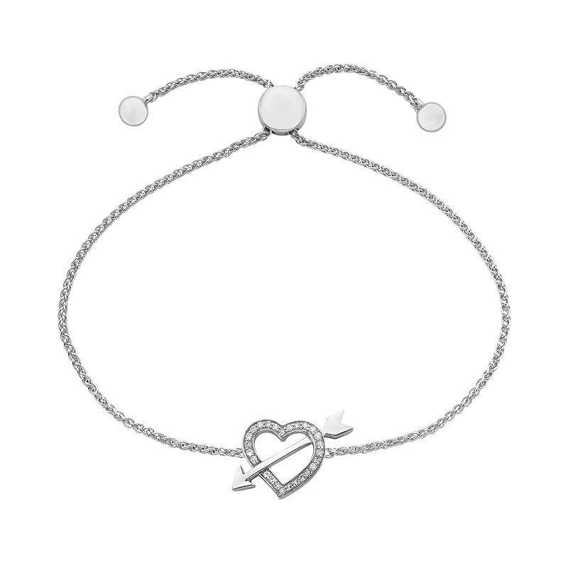 Sterling Silver 1/8 Carat T.W. Diamond Heart & Arrow Bolo Bracelet, Womens Product Image