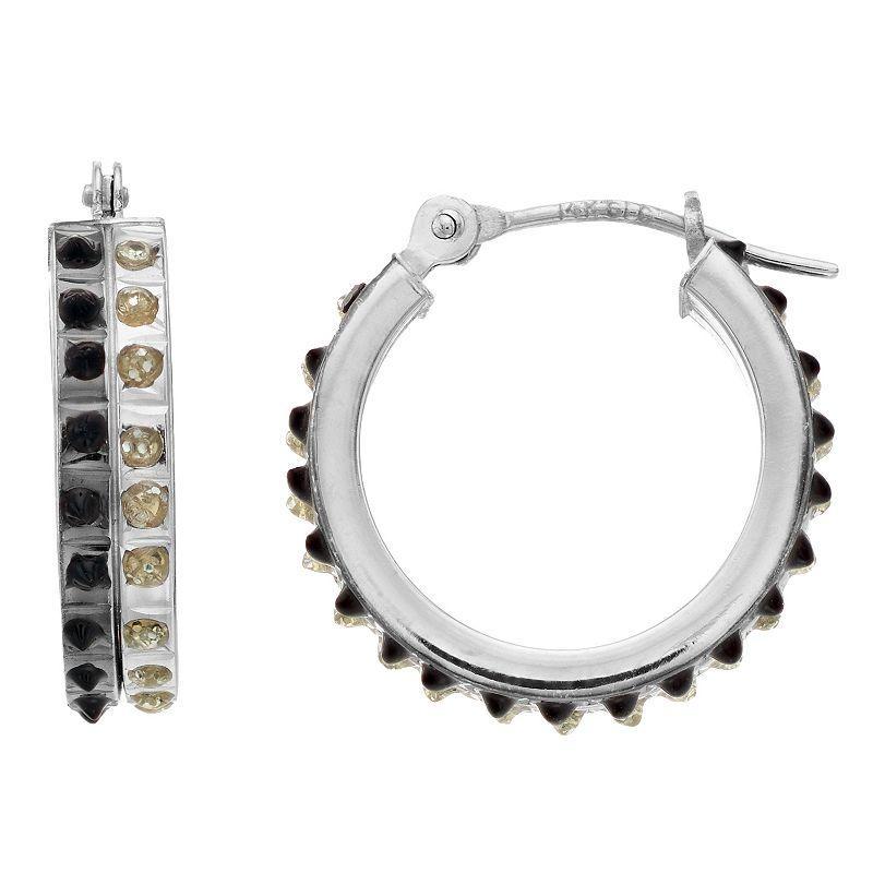 Diamond Fascination 14k White Gold Clear & Black Diamond Accent Double Hoop Earrings, Womens Product Image