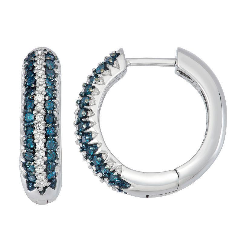 Sterling Silver 1/2 Carat T.W. Blue & White Diamond Hoop Earrings, Womens Product Image