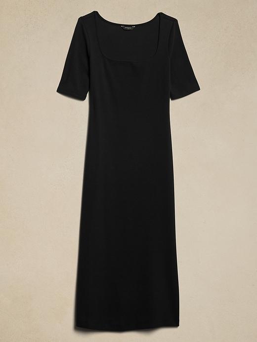 Elbow-Sleeve Ribbed Midi Dress Product Image