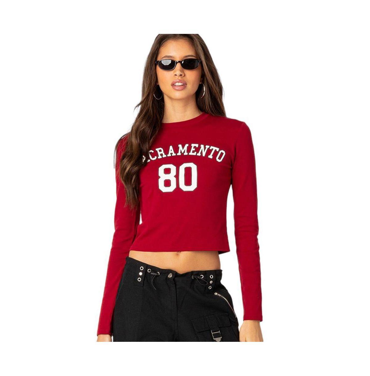 EDIKTED Sacramento 80 Long Sleeve Graphic Crop T-Shirt Product Image