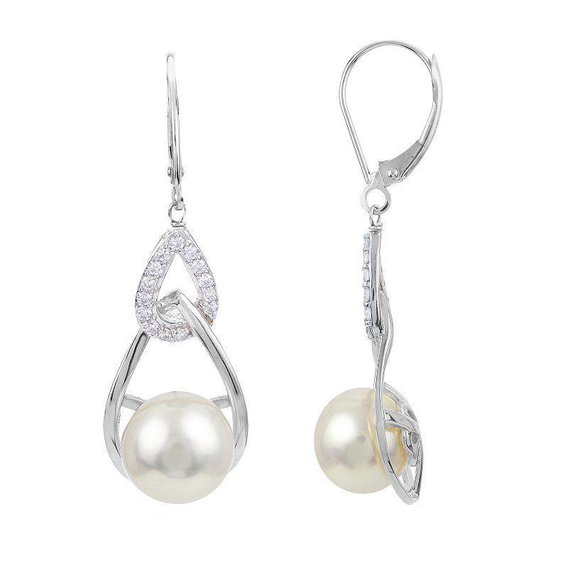 PearLustre by Imperial Freshwater Cultured Pearl & White Topaz Double Drop Earrings, Womens, Sterling Silver Product Image