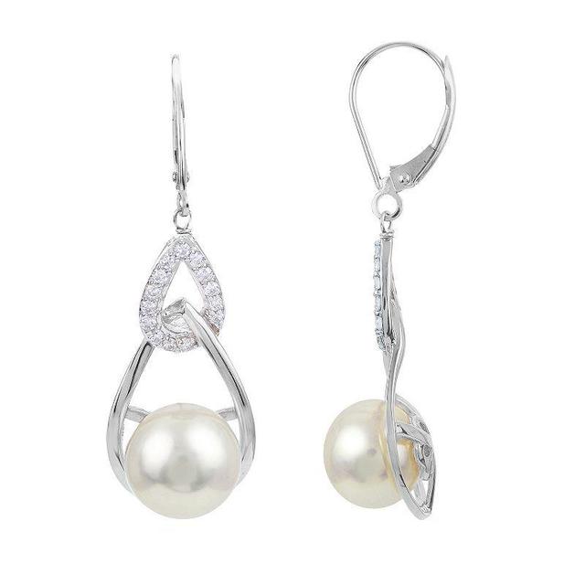 PearLustre by Imperial Freshwater Cultured Pearl & White Topaz Double Drop Earrings, Womens, Sterling Silver Product Image