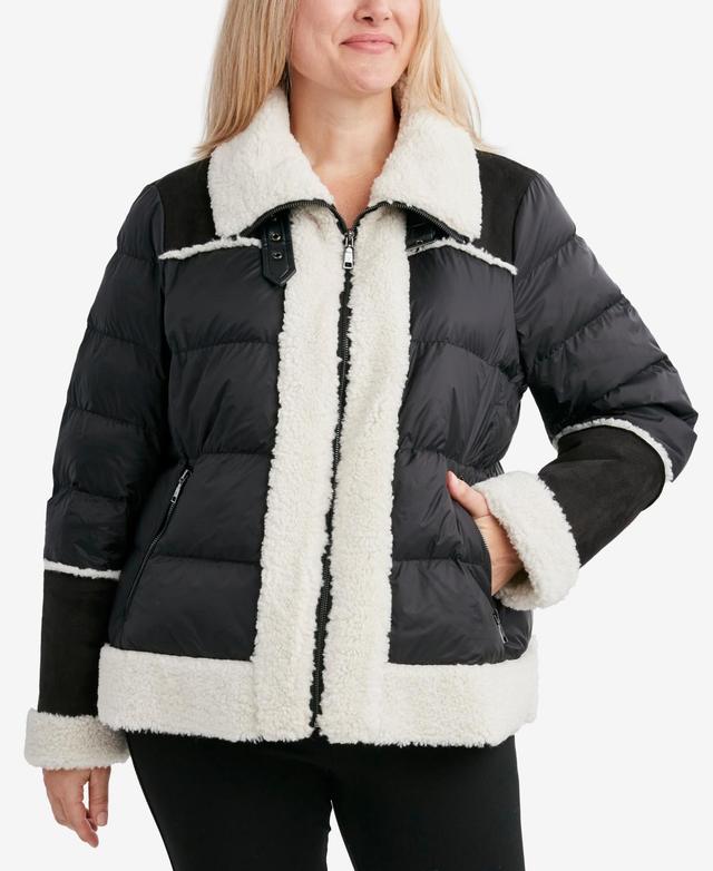 Tahari Womens Plus Size Faux-Fur-Trim Puffer Coat Product Image