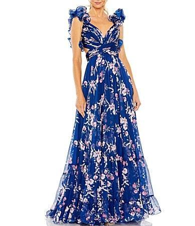 Womens Floral Ruffled Tiered Chiffon Gown Product Image