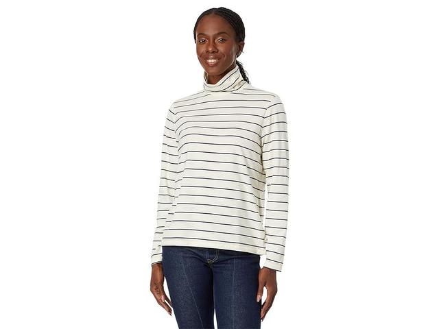 L.L.Bean Petite Soft Stretch Supima Turtleneck Long Sleeve Stripe (Sailcloth/Classic Navy) Women's Clothing Product Image