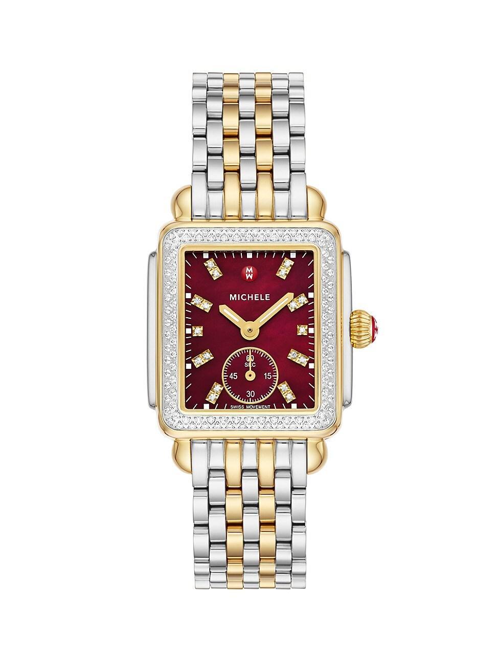 MICHELE Deco Mid Diamond Two-Tone Bracelet Watch, 29mm x 31mm Product Image