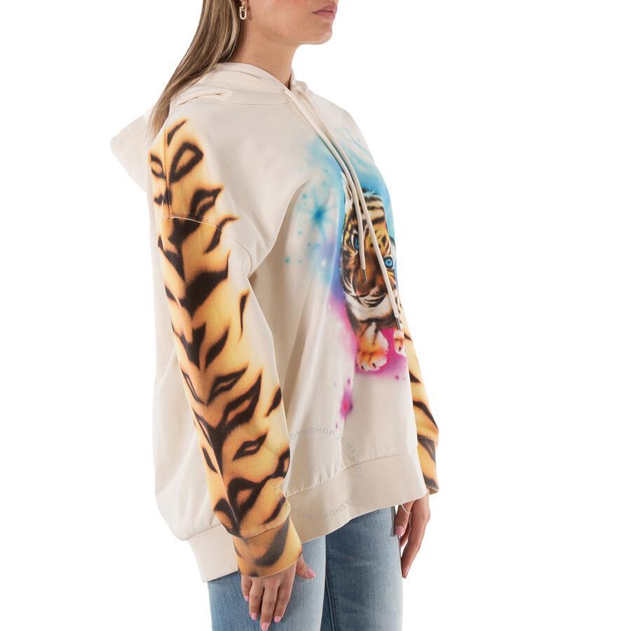 Ladies Magnolia Tiger Print Cotton Hoodie In Beige Product Image