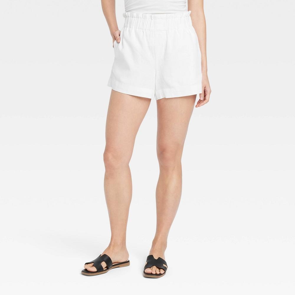 Womens High-Rise Linen Pull-On Shorts - A New Day White XS Product Image