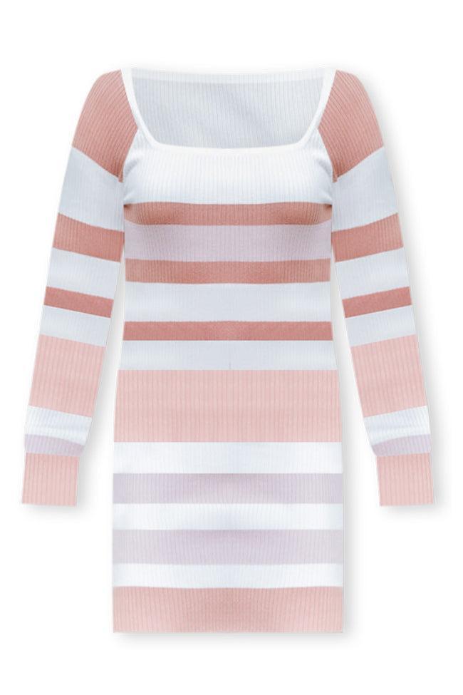 Some Things Never Change Neutral Striped Long Sleeve Sweater Dress FINAL SALE Product Image