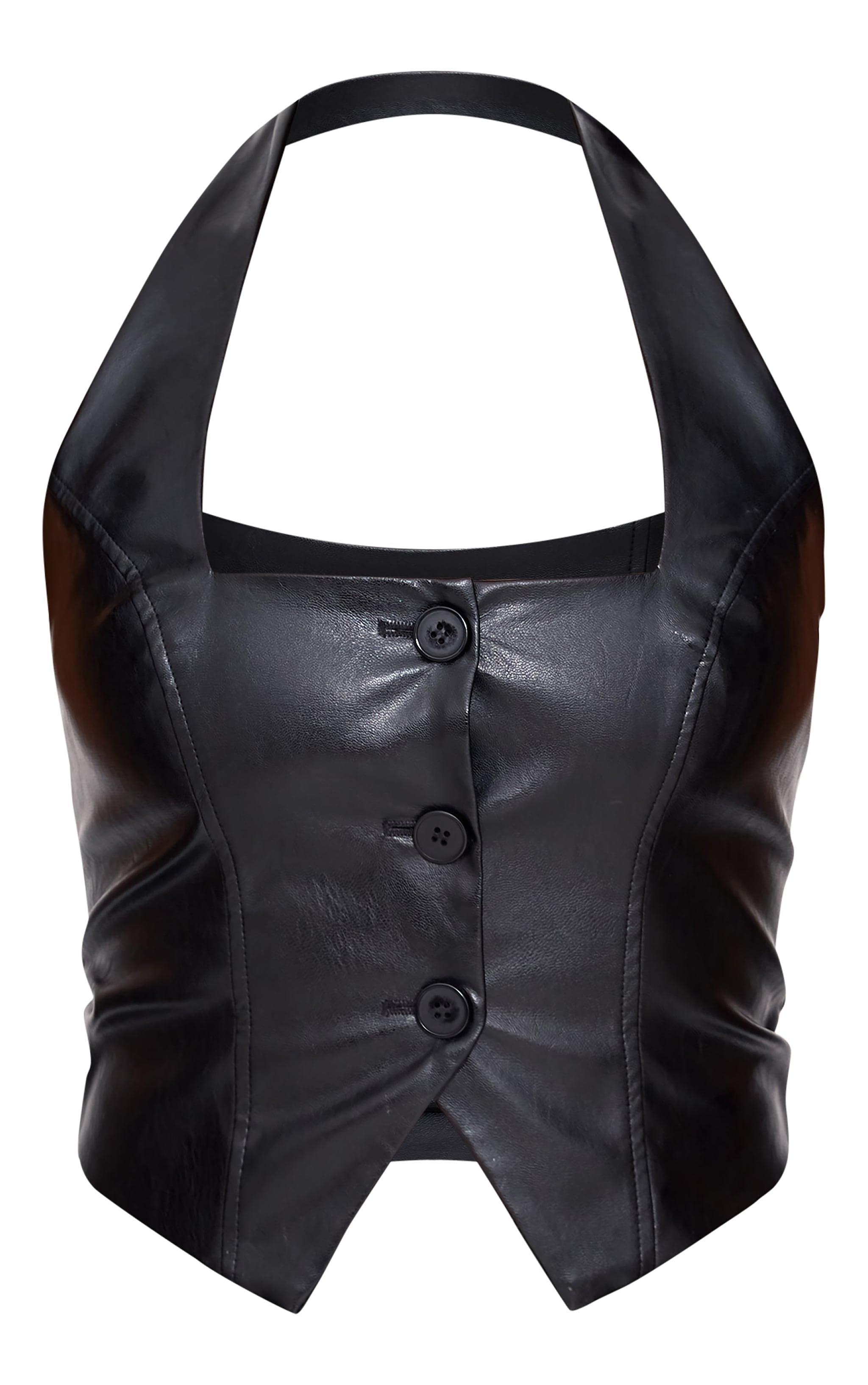 Black Faux Leather Halterneck Vest Product Image