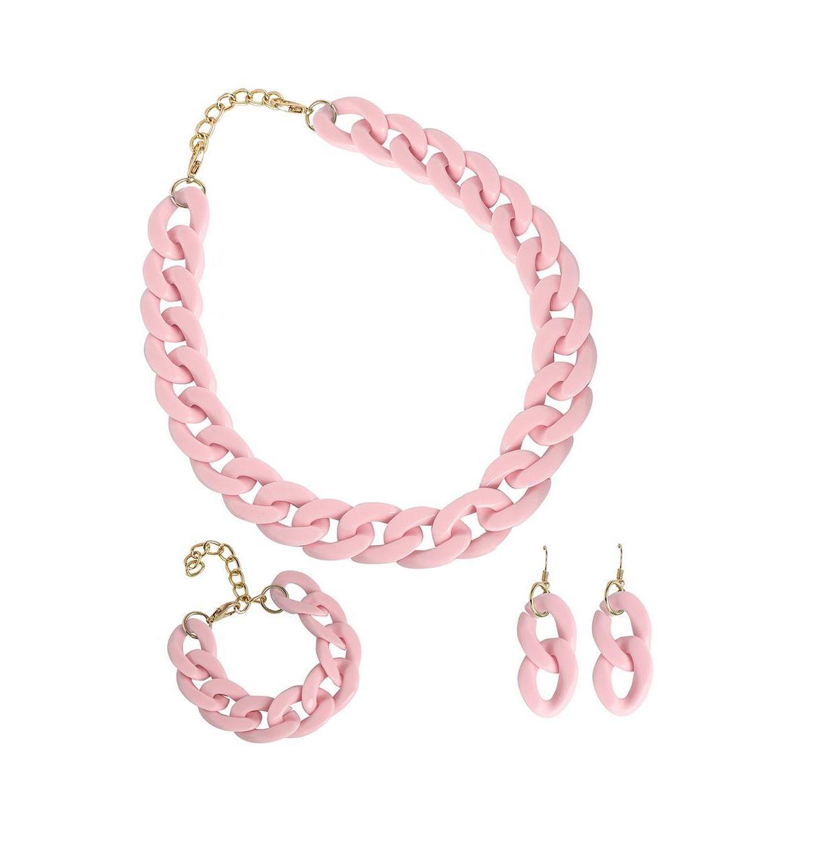 Sohi Womens Pink Chain-link Jewelry Set Product Image