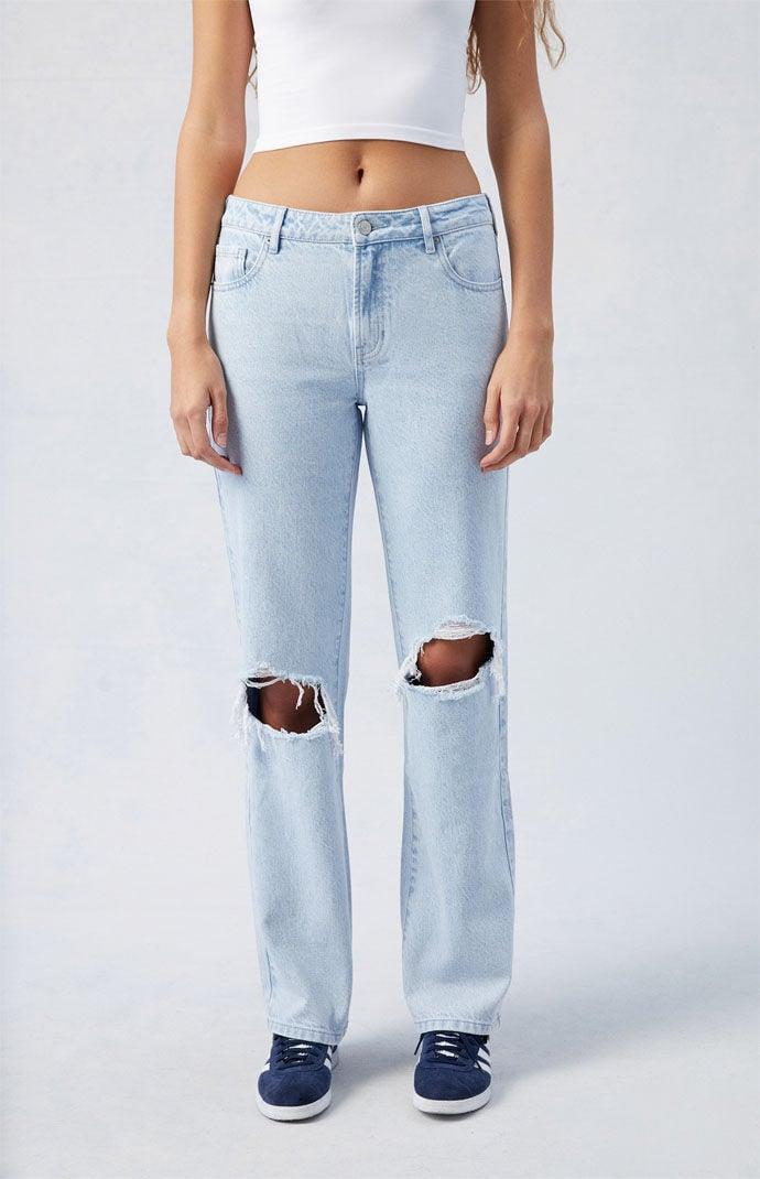 Womens Jordyn Light Indigo Ripped Low Rise Straight Leg Jeans Product Image