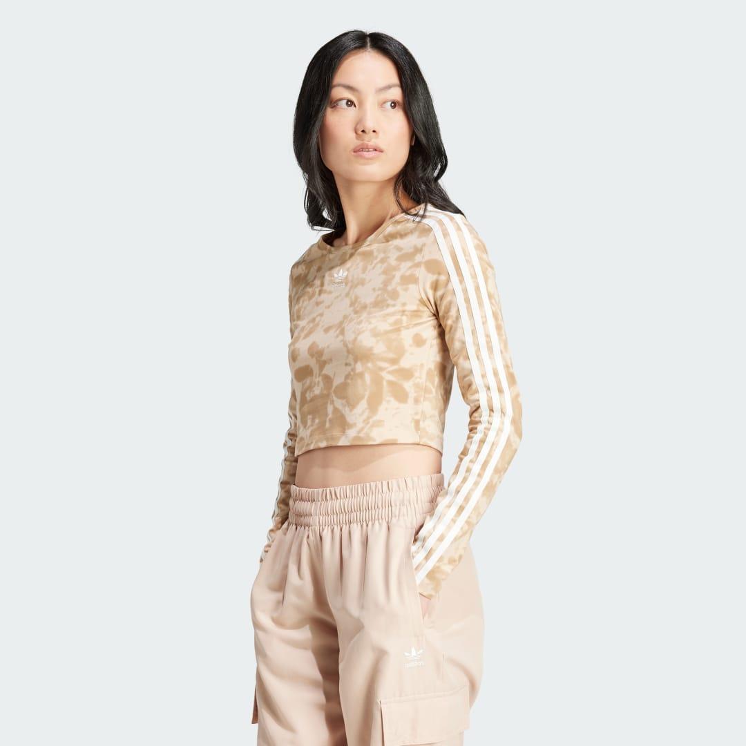 adidas 3-Stripes Crop Top Magic Beige XS Womens Product Image