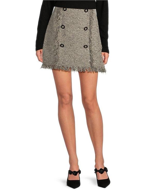 A Loves A Metallic Tweed Fringe High Rise Button Front A-Line Mini Coordinating Skirt Product Image