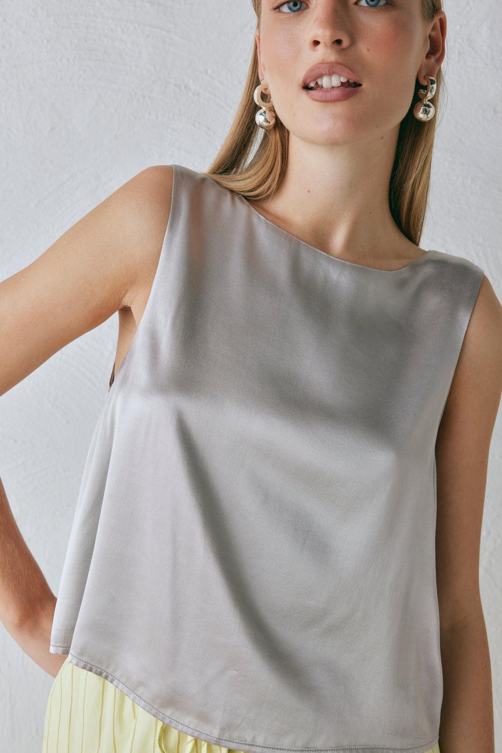 Lira Satin Top Silver Product Image