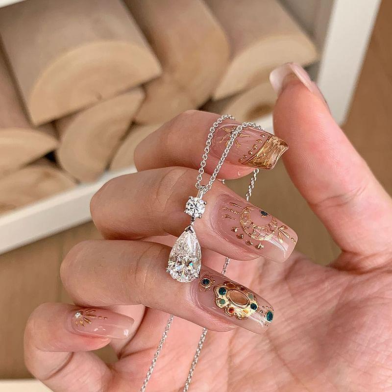 Droplet Rhinestone Pendant Alloy Necklace Product Image