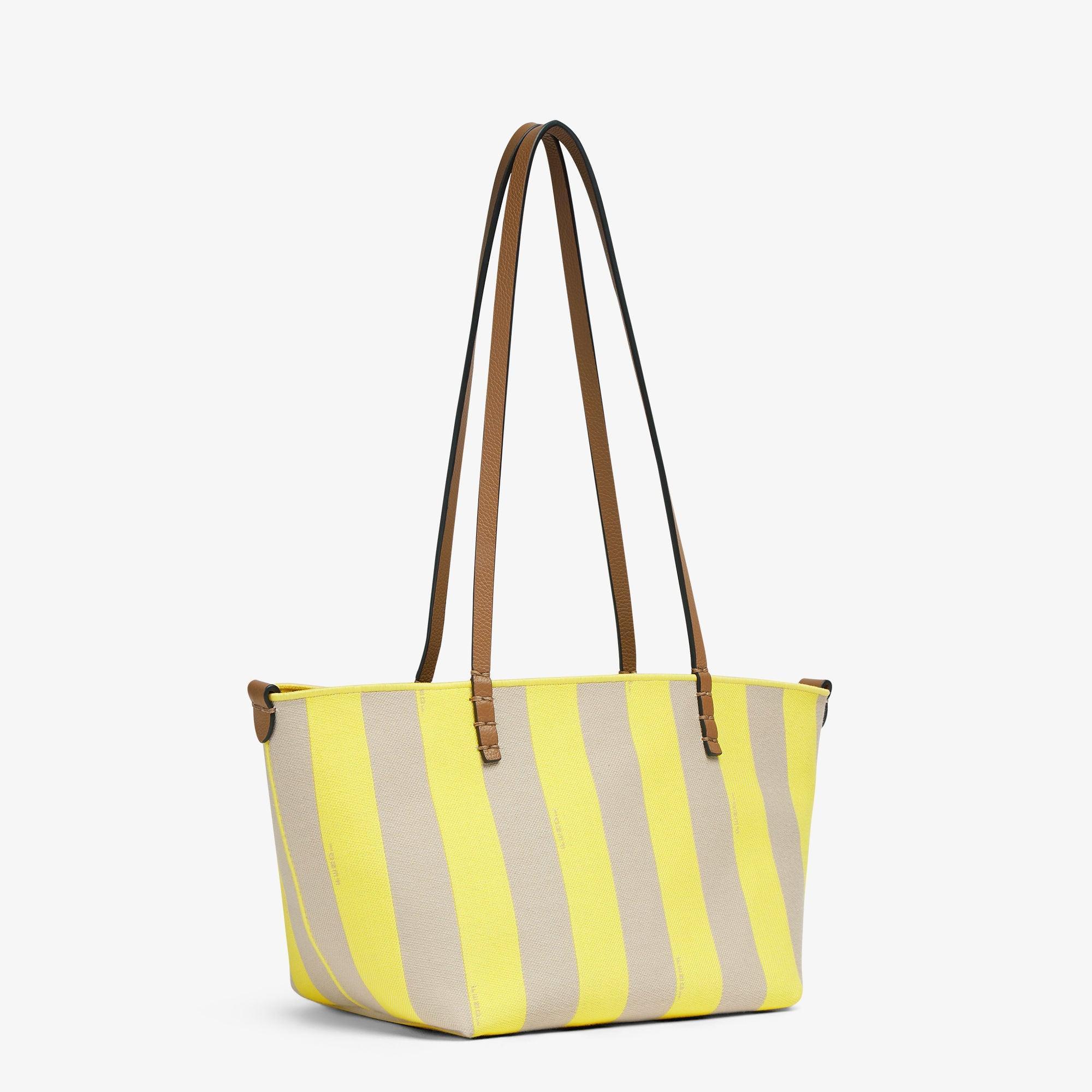 Small RollReversible shopper in Pequin striped and yellow FF fabric Product Image