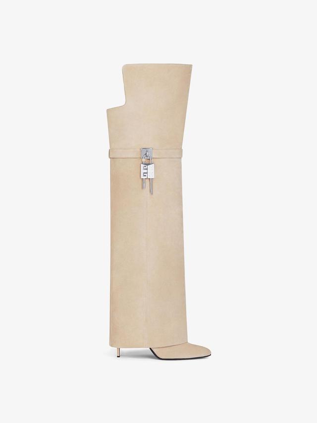 Shark Lock Stiletto over-the-knee boots in suede Product Image