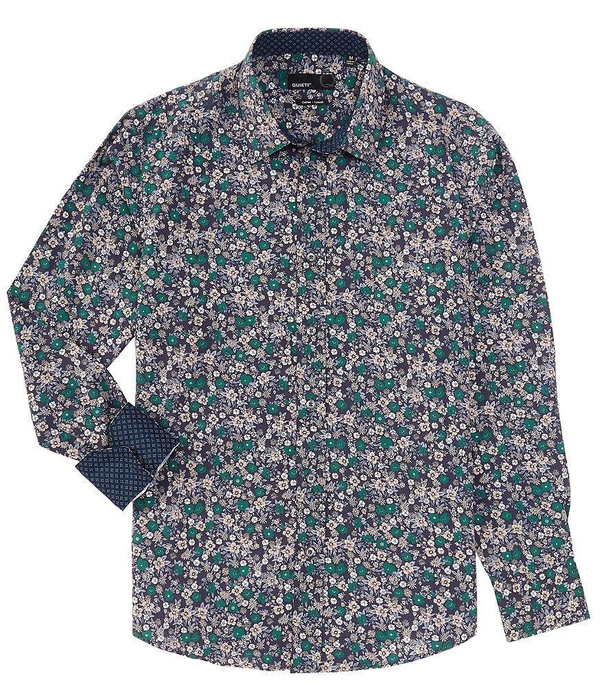 Quieti Stretch Multi-Color Floral Print Long Sleeve Woven Shirt Product Image