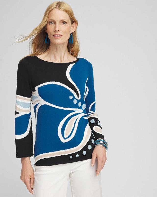 Women's Swirl Print Crew Neck Pullover Sweater Product Image