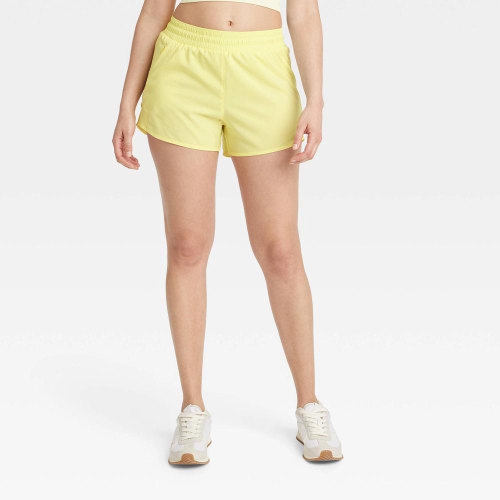 Women's Woven Mid-Rise Run Shorts 3" - All In Motion™ Lemon Yellow S Product Image