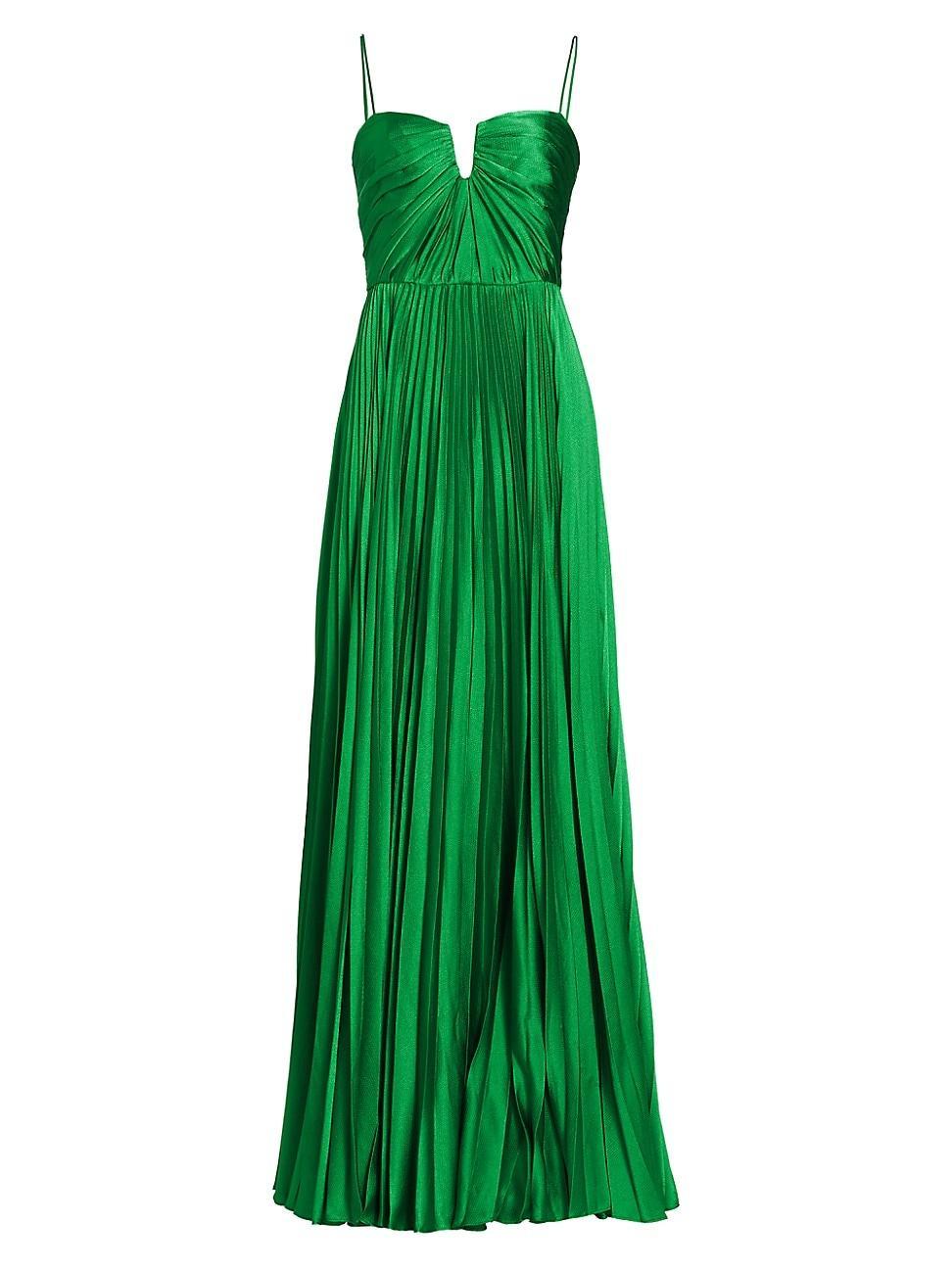 ML Monique Lhuillier Helena Pleated Satin Gown Product Image