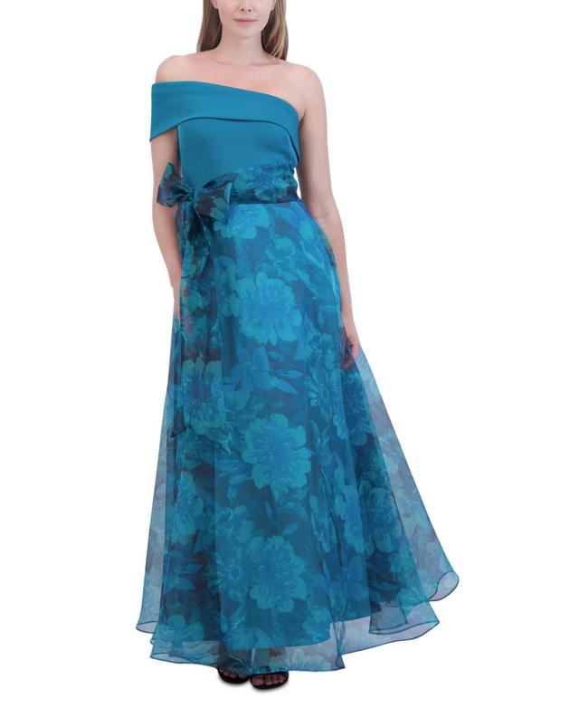 Eliza J Womens One-Shoulder Organza Tie-Waist Gown Product Image