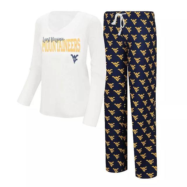 Womens Concepts Sport /Navy West Virginia Mountaineers Long Sleeve V-Neck T-Shirt & Gauge Pants Sleep Set Product Image