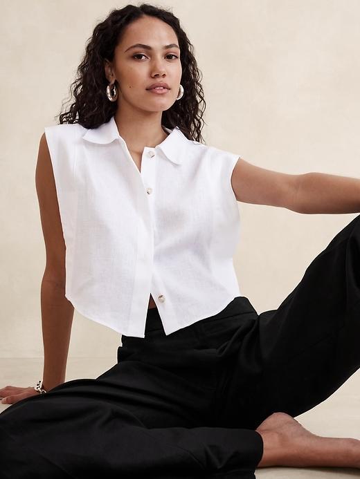 Linen Cropped Shirt Product Image