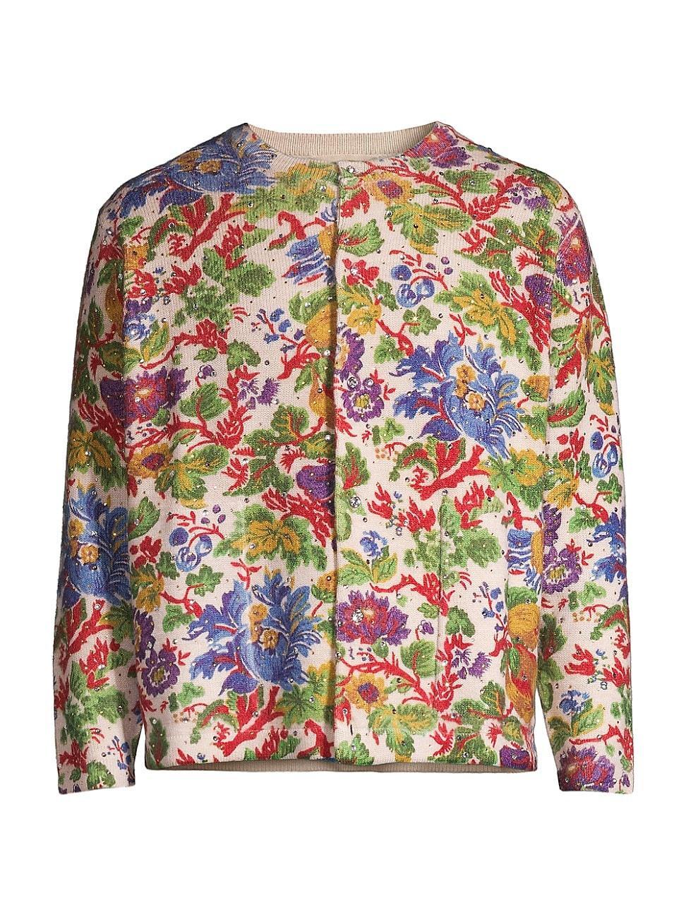 Mens Beaded Floral Wool Cardigan Product Image