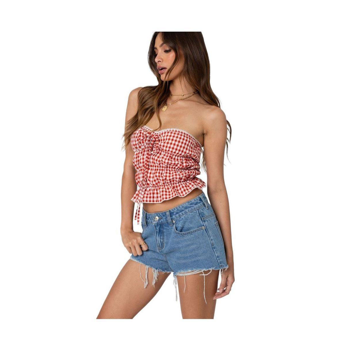 Women's Lanna Gingham Elastic Scrunch Top Product Image