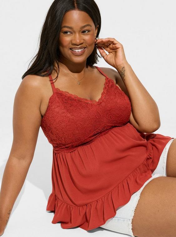 Babydoll Crinkle Washable Crinkle Gauze And Lace Tank Product Image