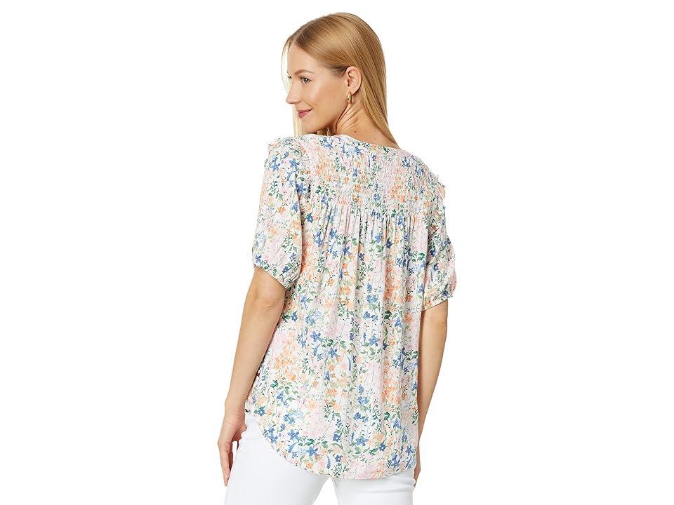 Tommy Hilfiger Short Sleeve Smock Yoke Top (Seaside Garden/Ivory ) Women's Clothing Product Image