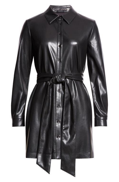 ALICE AND OLIVIA Chassidy Vegan Leather Mini Shirtdress In Black Product Image