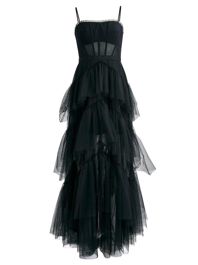 Womens Sheer Tiered Ruffle Gown Product Image