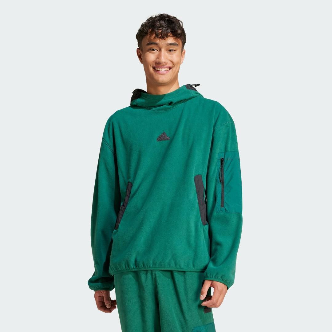 adidas City Escape Polar Fleece Hoodie Collegiate Green XL Mens Product Image