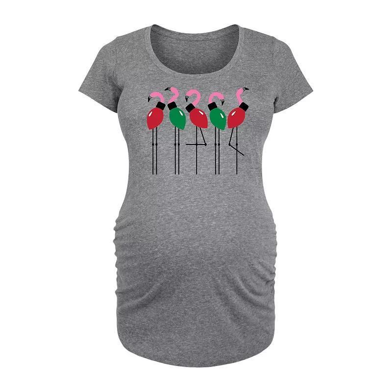 Maternity Christmas Light Flamingos Graphic Tee, Womens Grey Gray Product Image