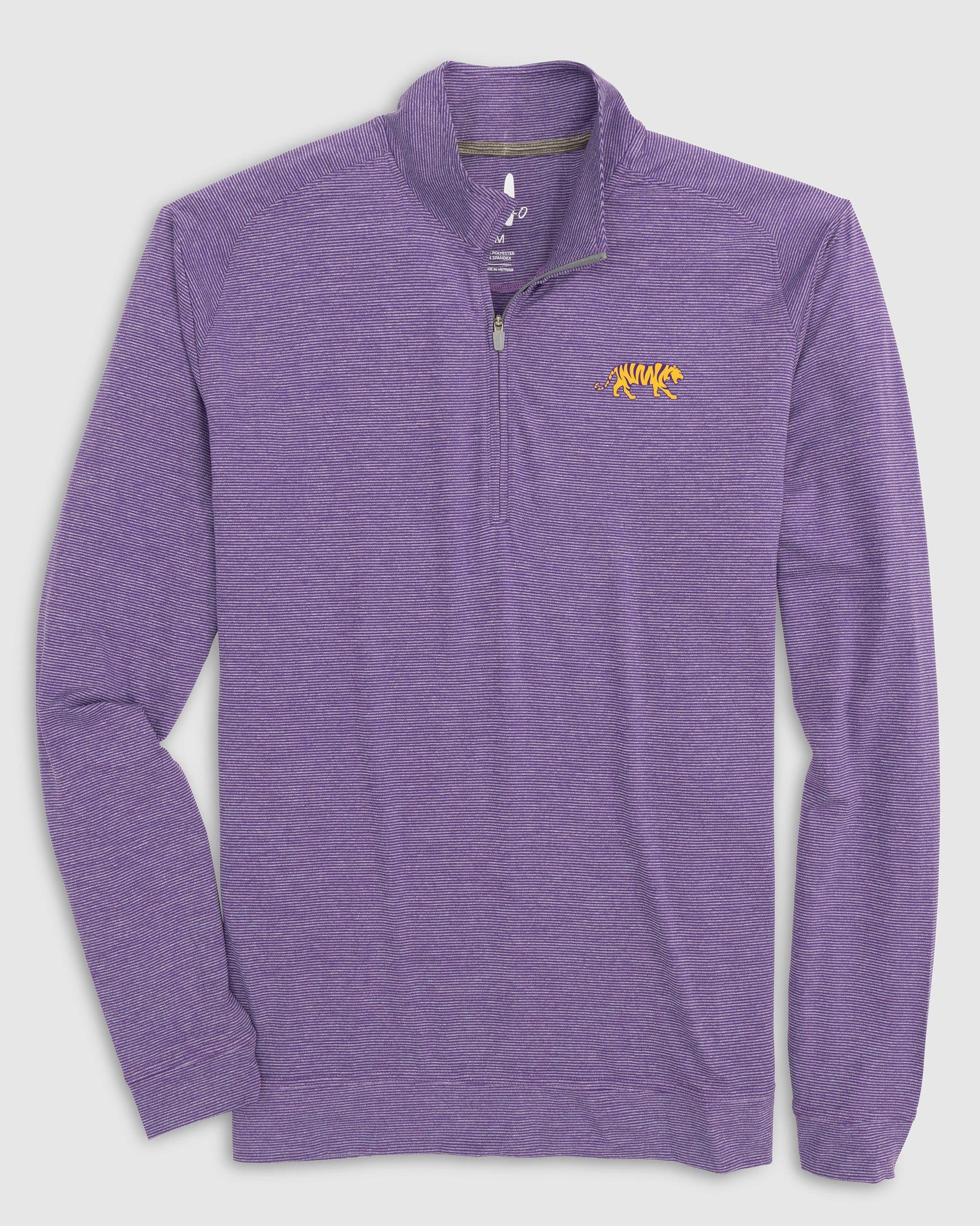 johnnie-O LSU Vaughn Striped Performance 1/4 Zip - Mike Logo Product Image