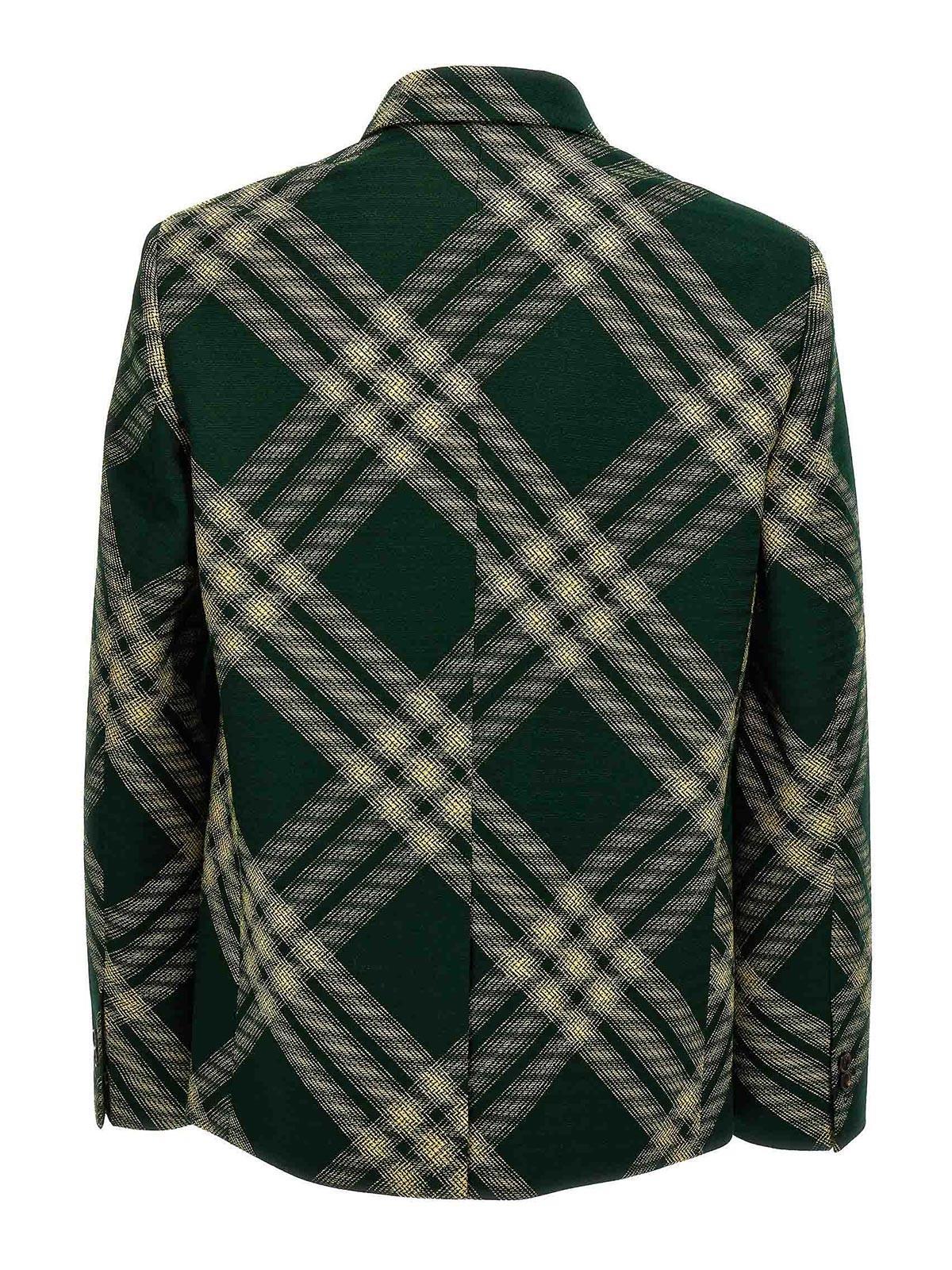 BURBERRY Check Wool Tailored Blazer In Green Product Image