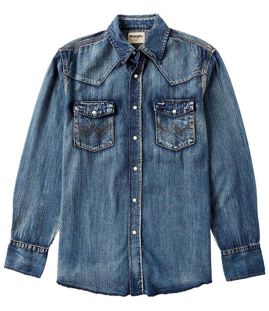 Wrangler® Long Sleeve Denim Western Shirt Product Image