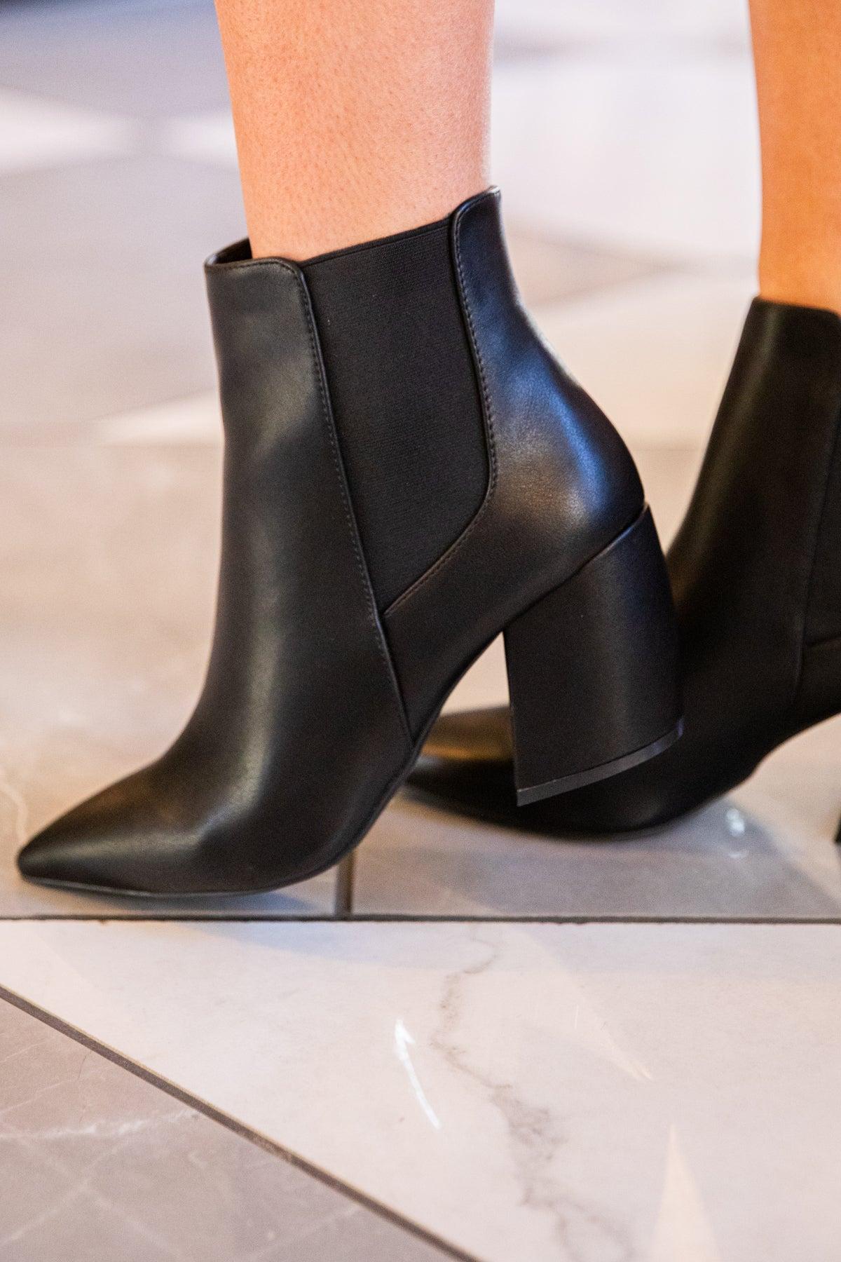 Black Faux Leather Point Toe Booties Product Image