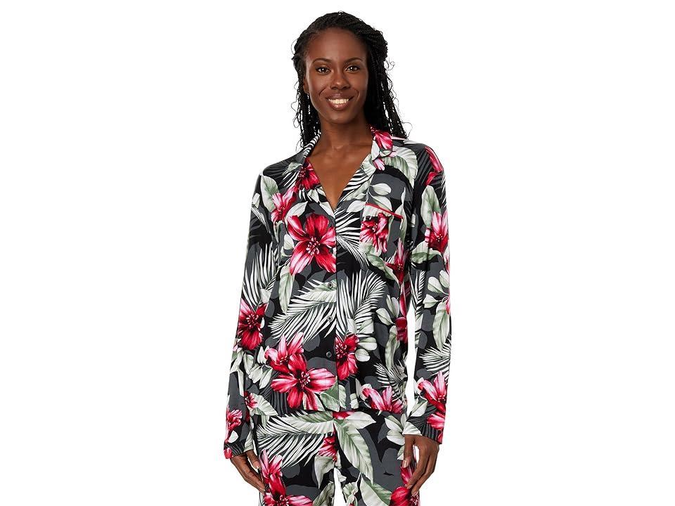 Tommy Bahama Long Sleeve Notch Crop PJ (Black Tropical) Women's Pajama Sets Product Image