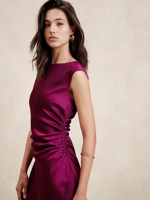 Shirred-Side Satin Midi Dress Product Image