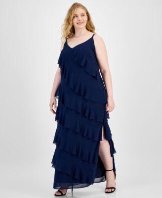 Trendy Plus Size V-Neck Sleeveless Ruffle-Trim Gown  Product Image