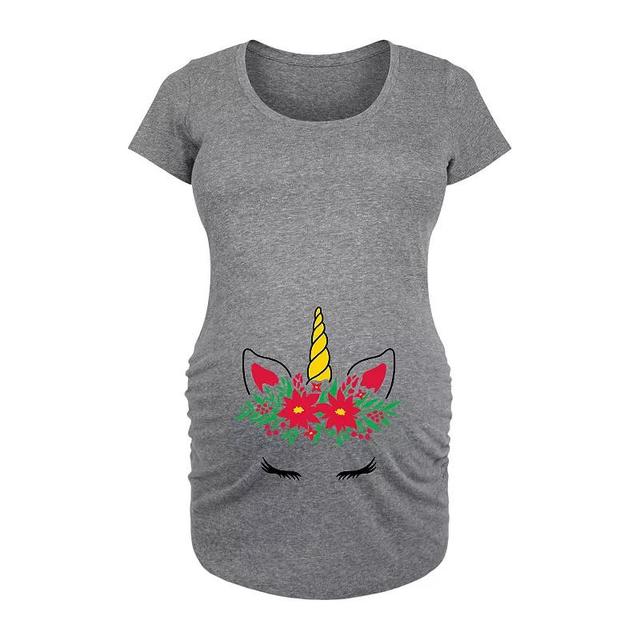 Maternity Unicorn Christmas Graphic Tee, Womens Grey Gray Product Image