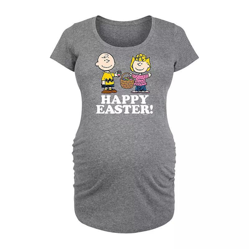 Maternity Peanuts Happy Easter Graphic Tee, Womens Grey Gray Product Image