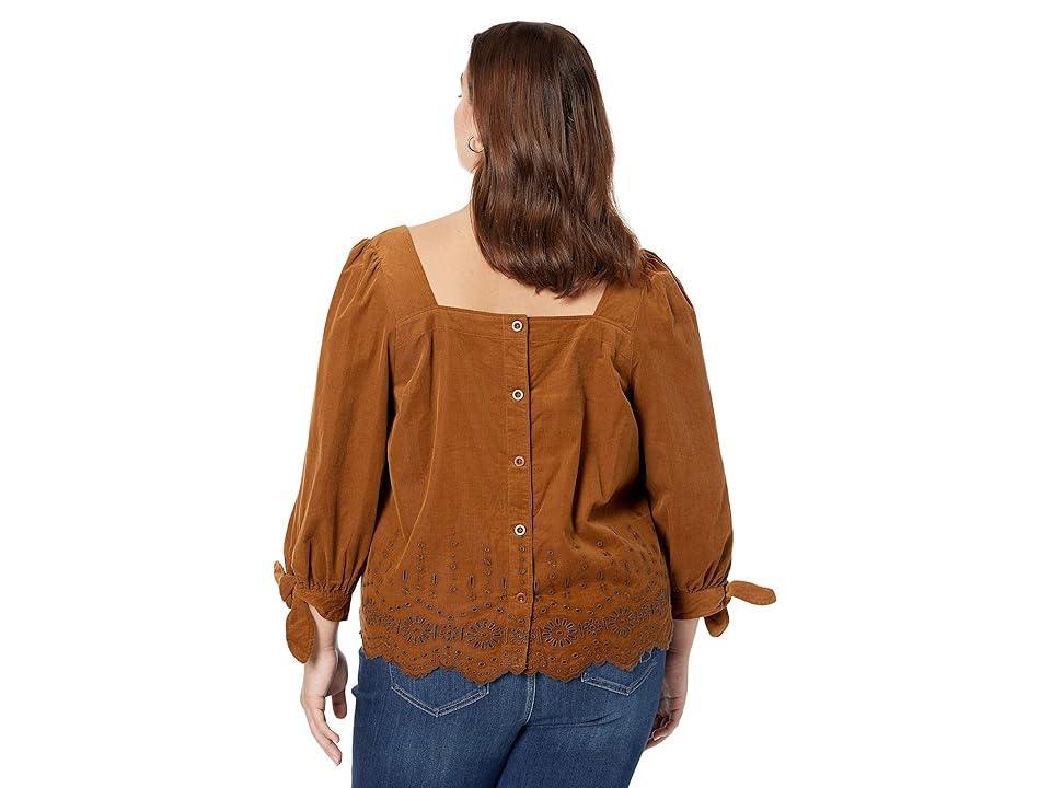 Madewell Plus Embroidered Eyelet Corduroy Tie-Sleeve Top (Warm Coffee) Women's Blouse Product Image