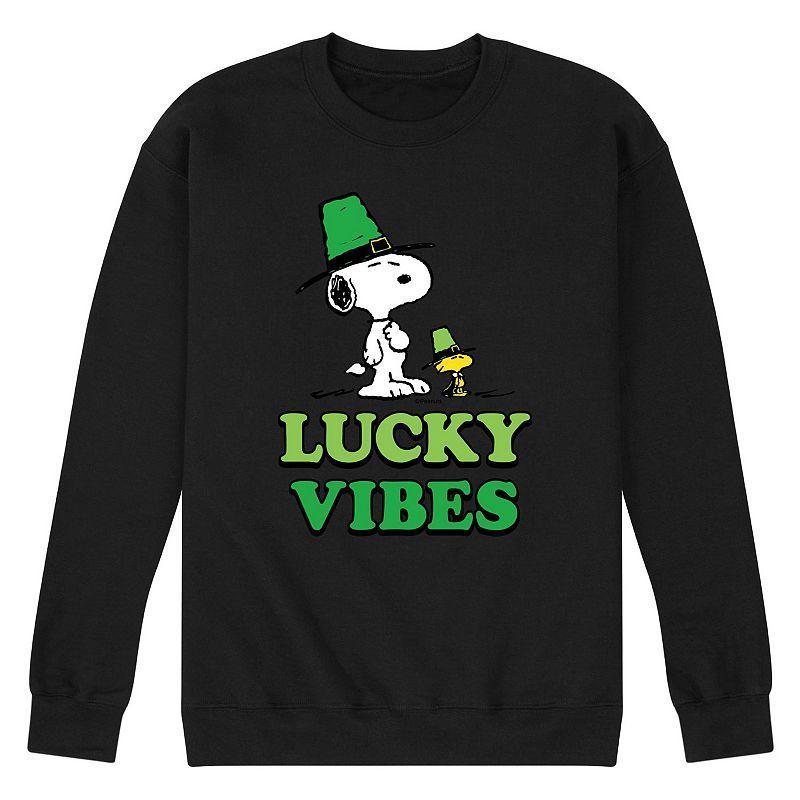 Mens Peanuts Lucky Vibes Fleece Sweatshirt Med Grey Product Image