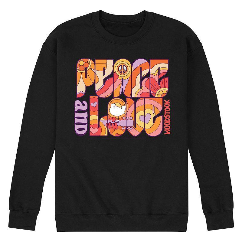 Mens Woodstock Peace And Love Graphic Fleece Black Product Image